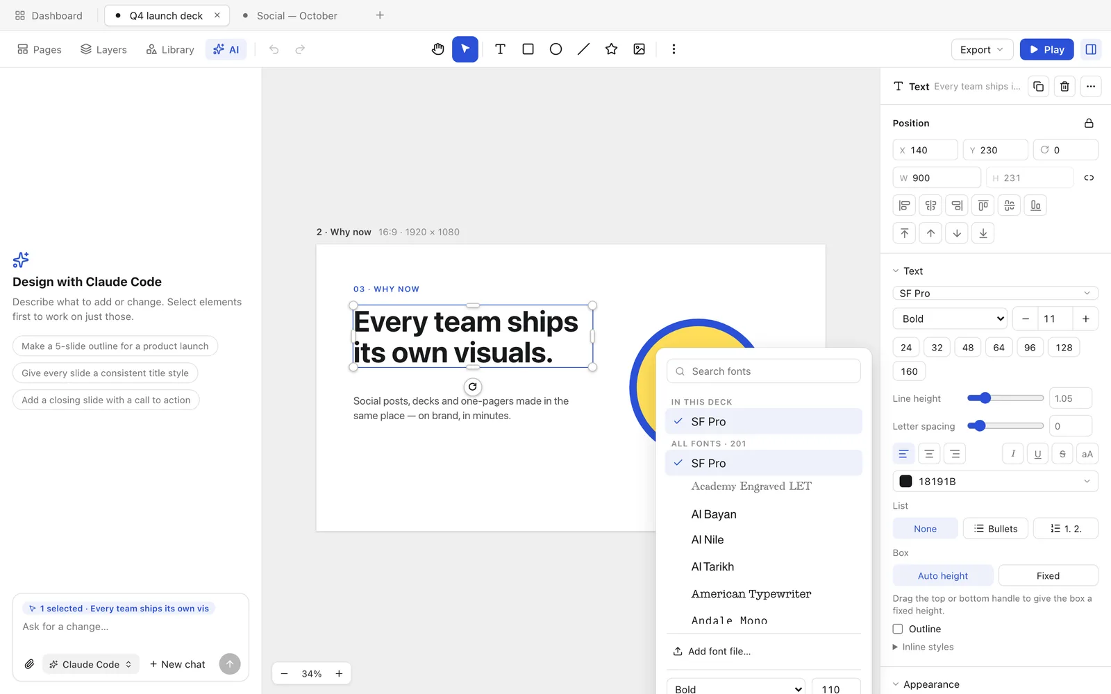 Deck editor with AI sidebar